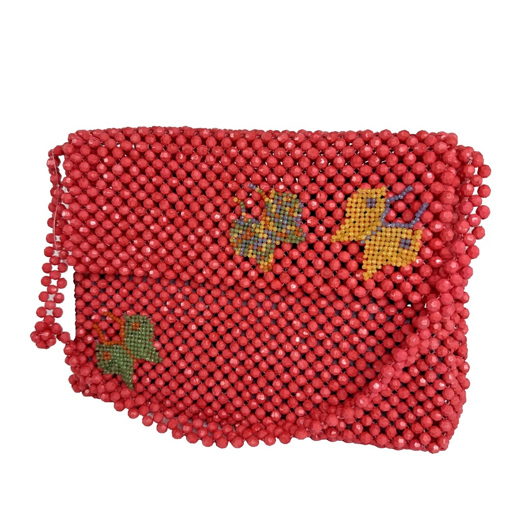 Flap Shoulder Handbag BEADED Wild Fable Butterfly Pink Boho Chic - Picture 2 of 7